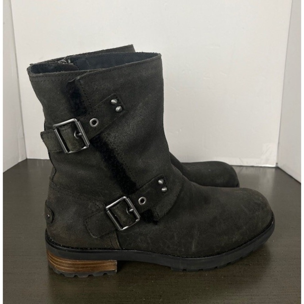 UGG Black Ankle Boots with Buckle Detail - Picture 3 of 10